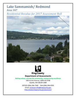 Lake Sammamish/ Redmond Area: 047 Residential Revalue for 2017 Assessment Roll