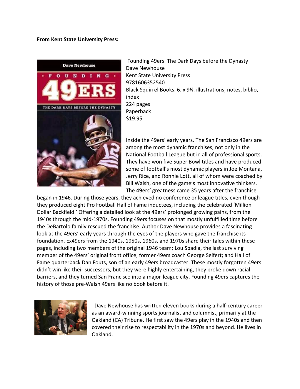 Founding 49Ers: the Dark Days Before the Dynasty Dave Newhouse Kent State University Press 9781606352540 Black Squirrel Books