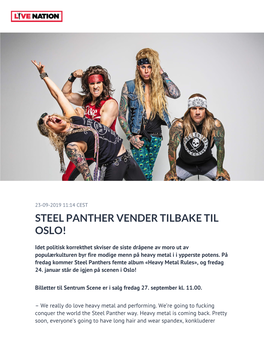 Steel Panther Vender Tilbake Til Oslo!
