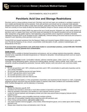 Perchloric Acid Use Precautions