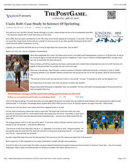 Usain Bolt Case Study in Science of Sprinting