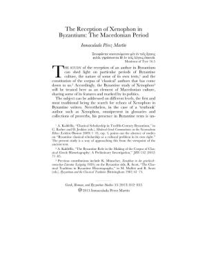 The Reception of Xenophon in Byzantium: the Macedonian Period Inmaculada Pérez Martín