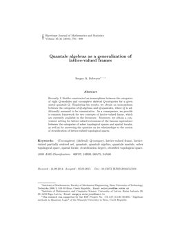 Quantale Algebras As a Generalization of Lattice-Valued Frames