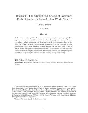 Backlash: the Unintended Effects of Language Prohibition in US