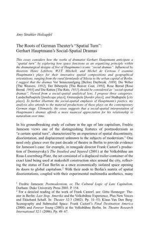 Spatial Turn”: Gerhart Hauptmann’S Social-Spatial Dramas