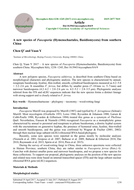 A New Species of Fuscoporia (Hymenochaetales, Basidiomycota) from Southern China