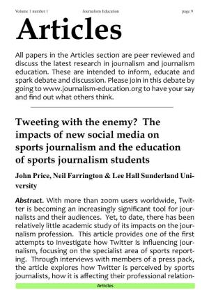 Tweeting with the Enemy? the Impacts of New Social Media on Sports Journalism and the Education of Sports Journalism St