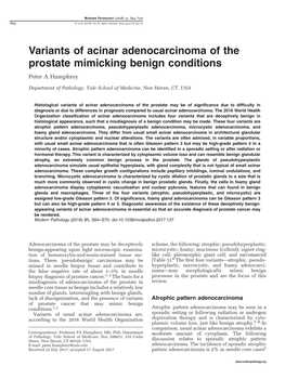 Variants of Acinar Adenocarcinoma of the Prostate Mimicking Benign Conditions Peter a Humphrey