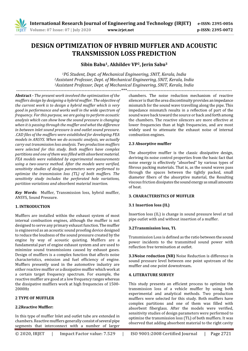 Design Optimization of Hybrid Muffler and Acoustic Transmission Loss Prediction