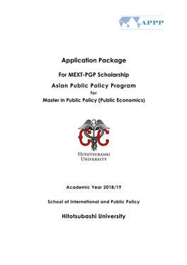 Application Package for MEXT-PGP Scholarship Asian Public Policy