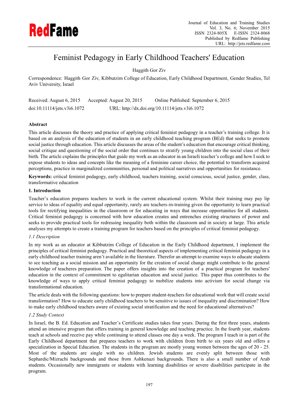 Feminist Pedagogy in Early Childhood Teachers' Education