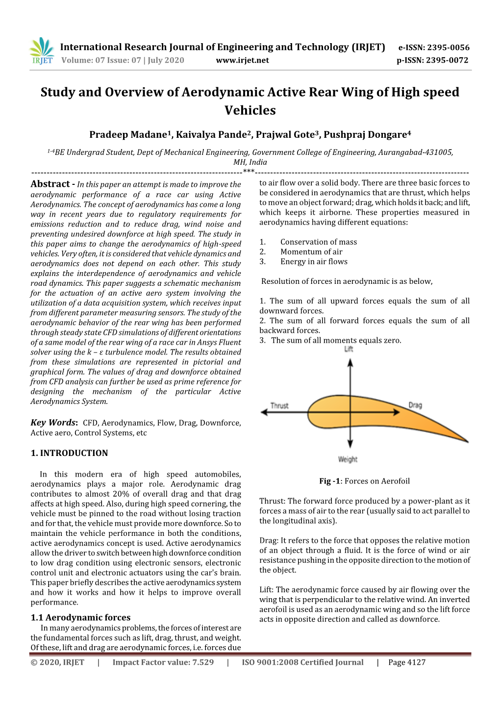 Study and Overview of Aerodynamic Active Rear Wing of High Speed Vehicles