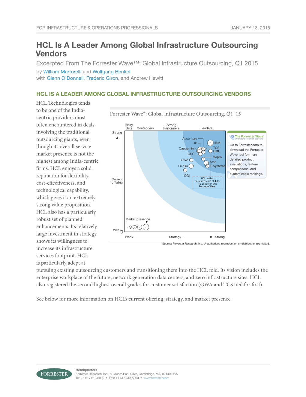 HCL Is a Leader Among Global Infrastructure Outsourcing Vendors