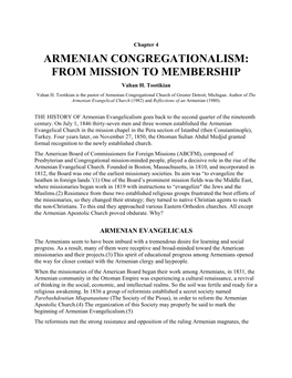 ARMENIAN CONGREGATIONALISM: from MISSION to MEMBERSHIP Vahan H