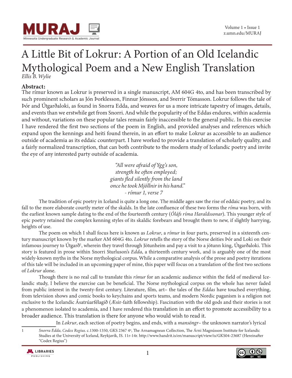 A Portion of an Old Icelandic Mythological Poem and a New English Translation Ellis B