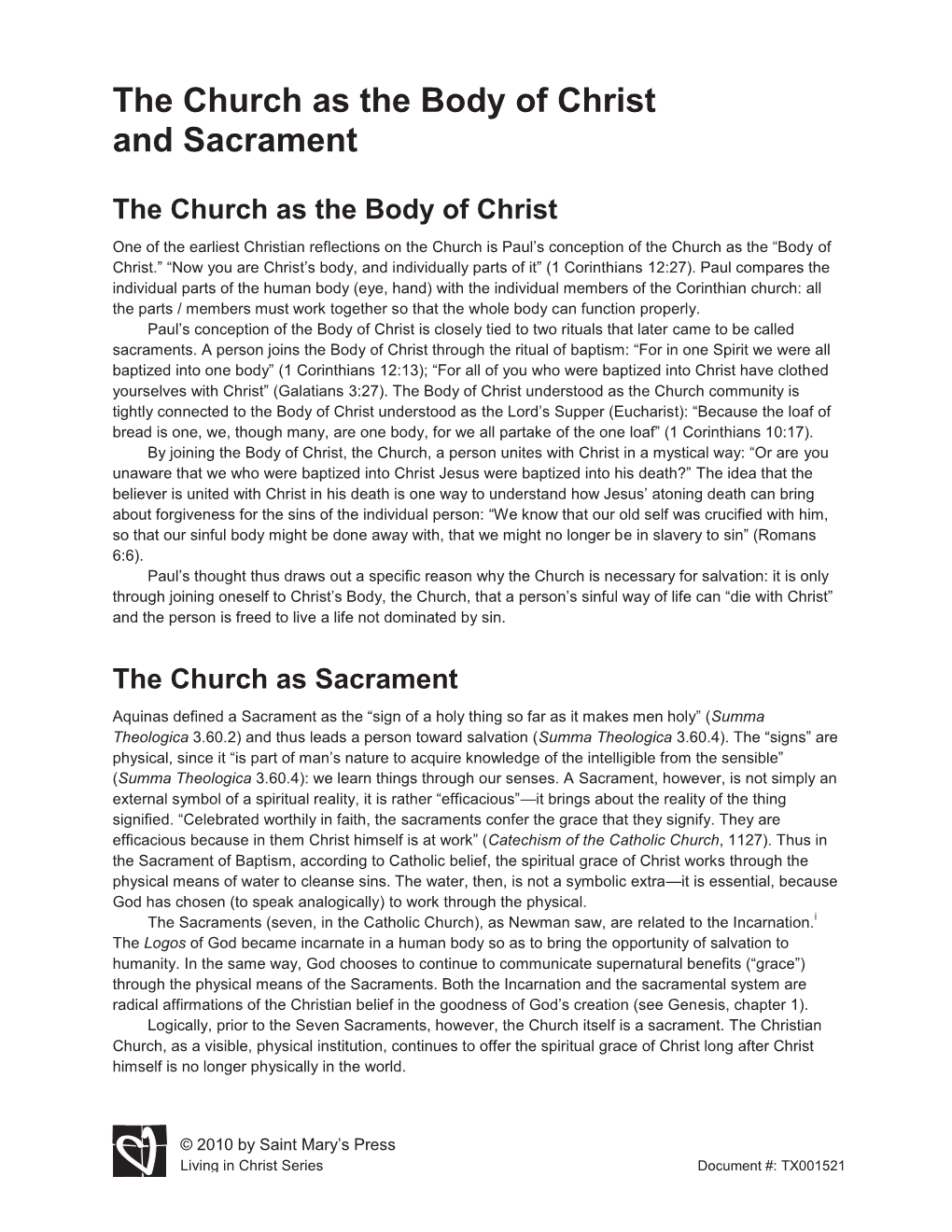 The Church As the Body of Christ and Sacrament