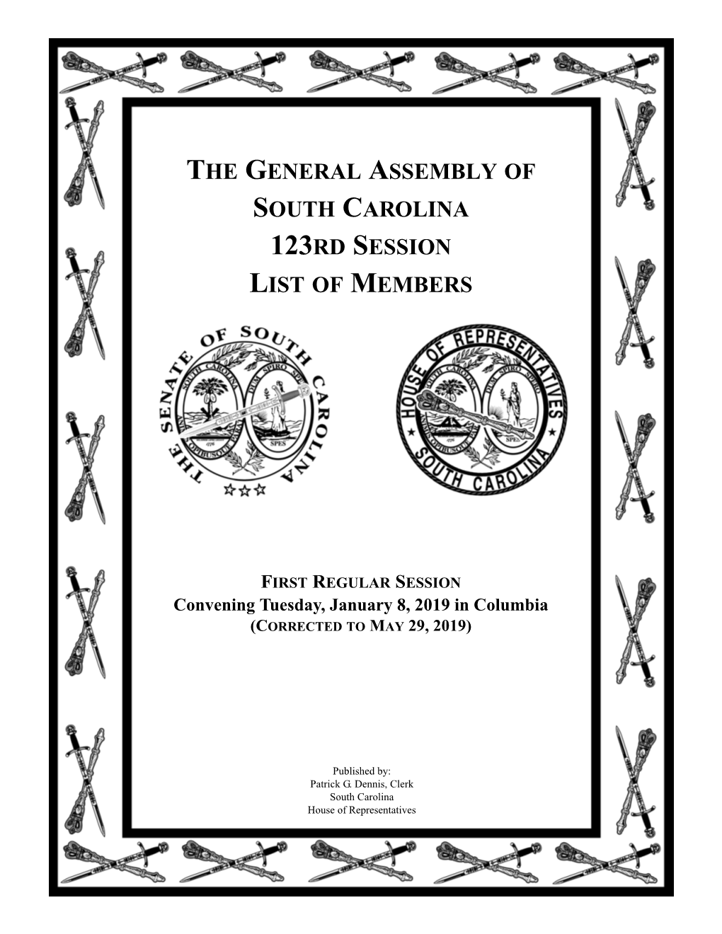 The General Assembly of South Carolina 123Rd Session List of Members