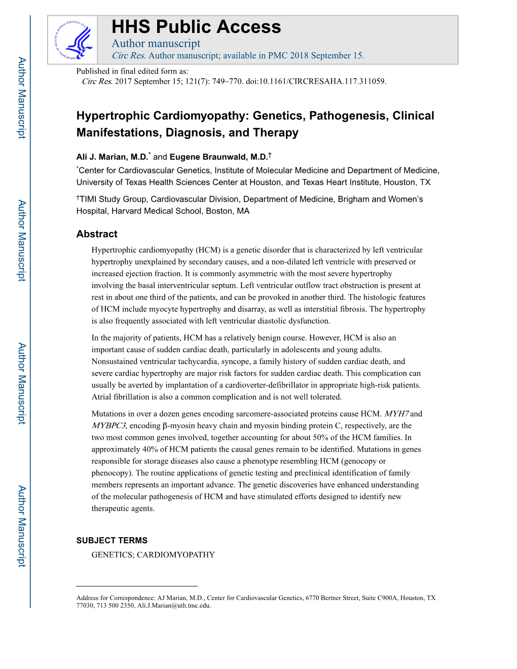 Hypertrophic Cardiomyopathy Genetics Pathogenesis Clinical