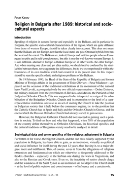 Religion in Bulgaria After 1989: Historical and Socio- Cultural Aspects