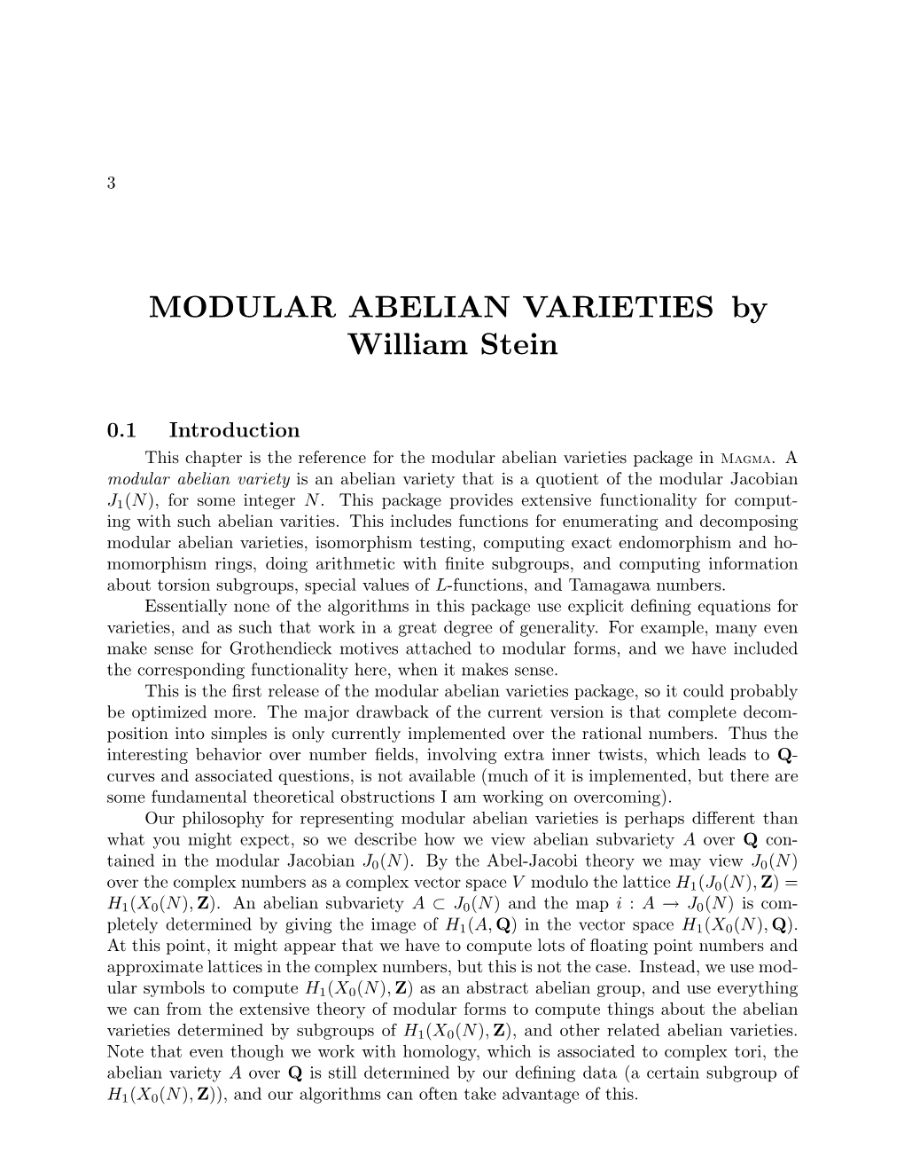 MODULAR ABELIAN VARIETIES by William Stein