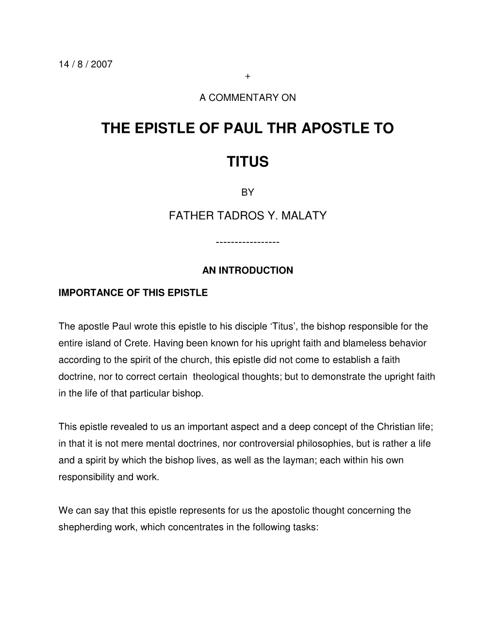 The Epistle of Paul Thr Apostle to Titus