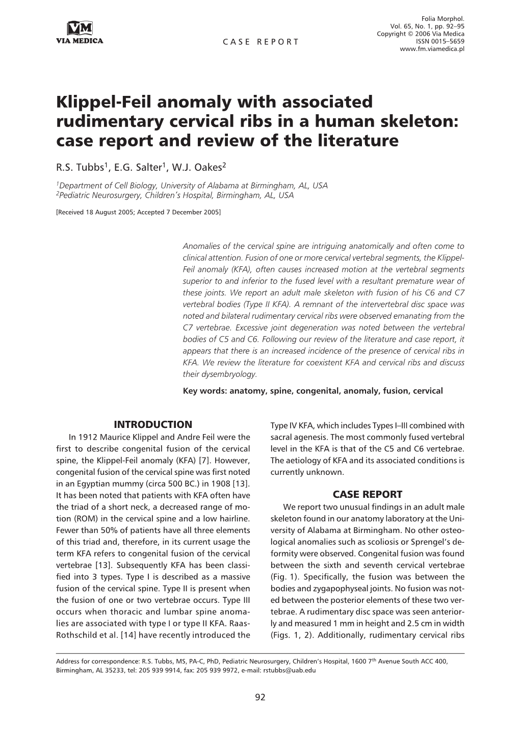 Klippel-Feil Anomaly with Associated Rudimentary Cervical Ribs in a Human Skeleton: Case Report and Review of the Literature