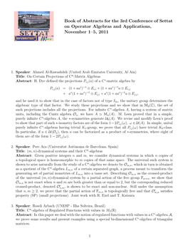 Book of Abstracts for the 3Rd Conference of Settat on Operator Algebras and Applications, November 1–5, 2011