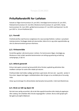 Friluftsforskrift for Lofoten Versjon 22.06.2021