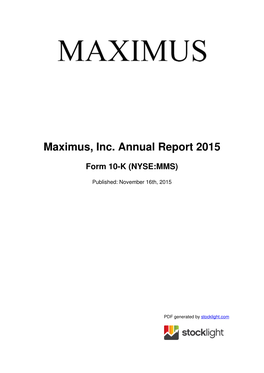 Maximus, Inc. Annual Report 2015