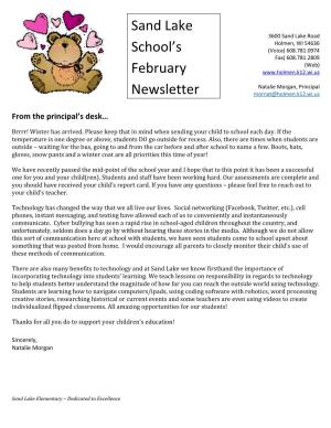 Sand Lake School's February Newsletter