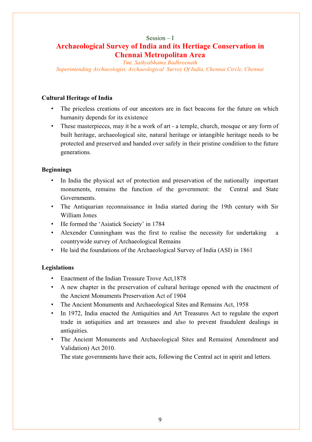 Archaeological Survey of India and Its Heritage Conservation In