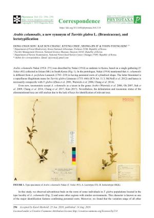 Arabis Columnalis, a New Synonym of Turritis Glabra L. (Brassicaceae), and Lectotypification