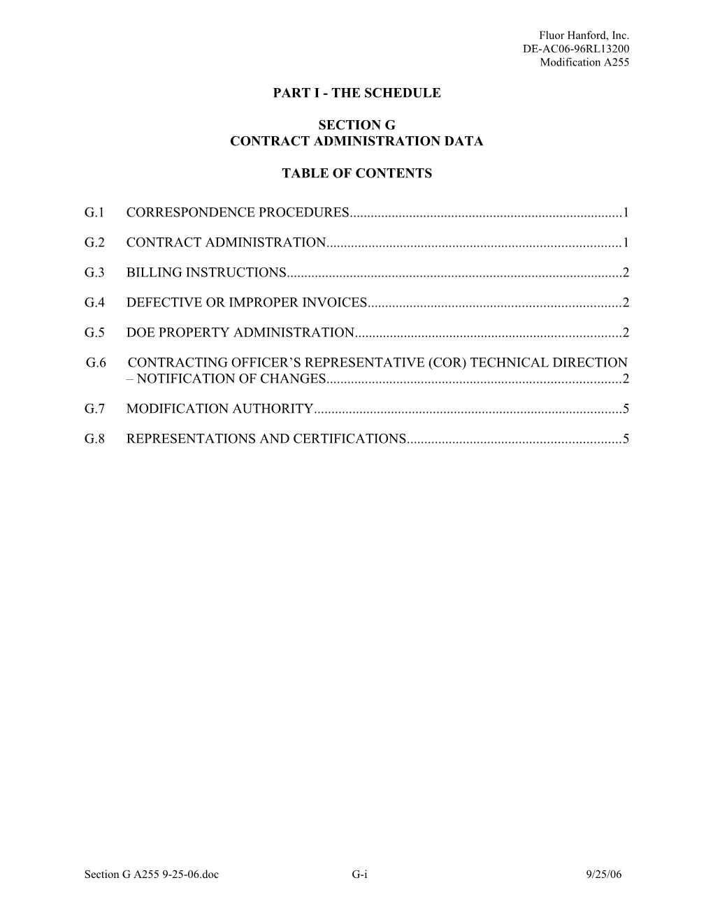 Part I - the Schedule