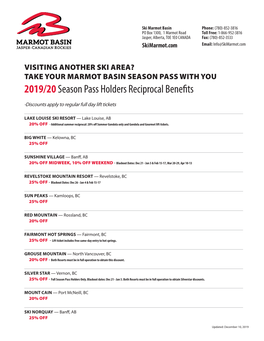 2019/20Season Pass Holders Reciprocal Benefits