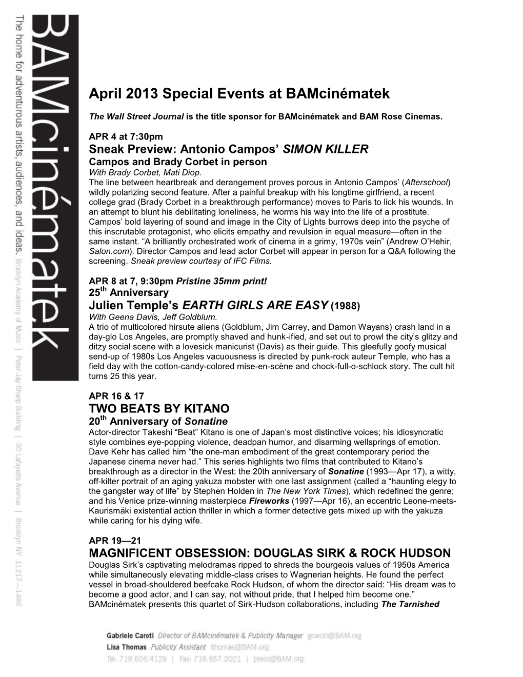 April 2013 Special Events at Bamcinématek