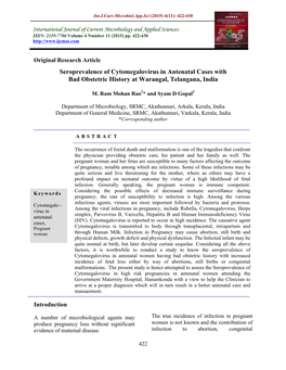 Seroprevalence of Cytomegalovirus in Antenatal Cases with Bad Obstetric History at Warangal, Telangana, India