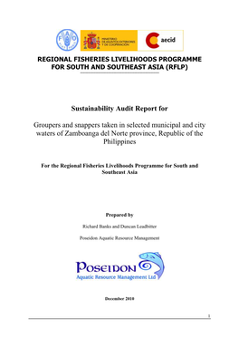 Sustainability Audit Report for Groupers and Snappers Taken in Selected Municipal and City Waters of Zamboanga Del Norte Province, Republic of the Philippines