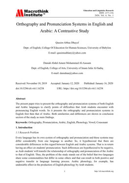 Orthography and Pronunciation Systems in English and Arabic: a Contrastive Study