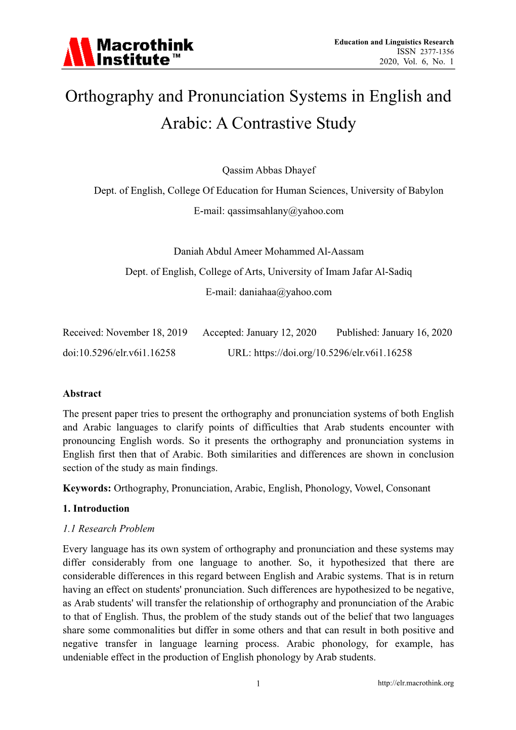 Orthography and Pronunciation Systems in English and Arabic: a Contrastive Study