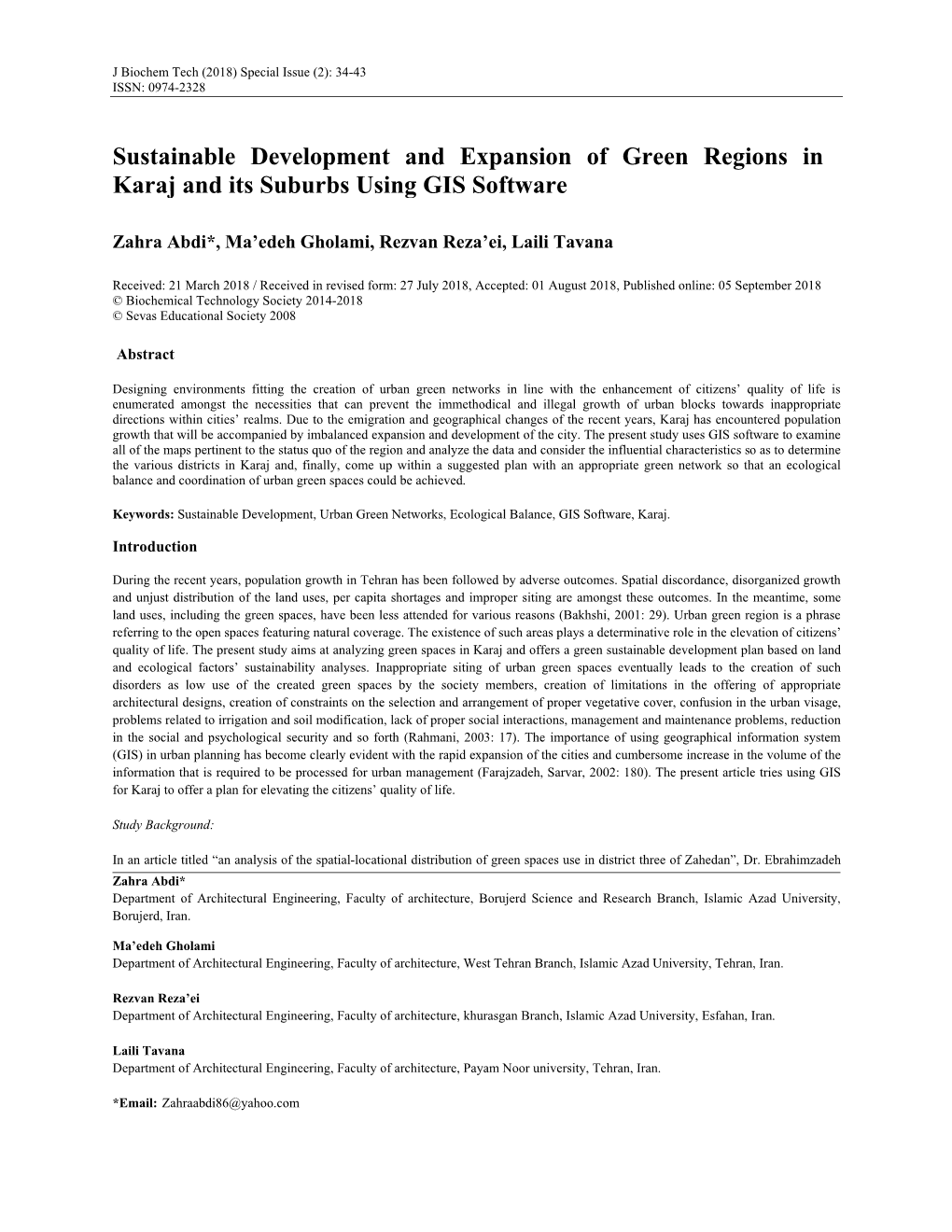 Sustainable Development and Expansion of Green Regions in Karaj and Its Suburbs Using GIS Software