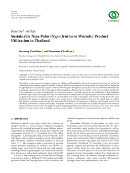 Research Article Sustainable Nipa Palm (Nypa Fruticans Wurmb.) Product Utilization in Thailand