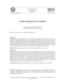 Cognitive Approaches to L3 Acquisition