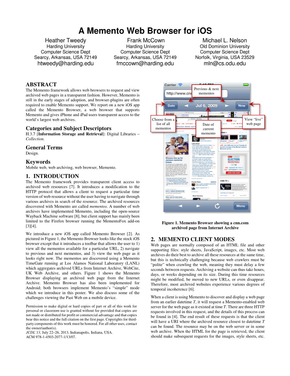 A Memento Web Browser for Ios Heather Tweedy Frank Mccown Michael L