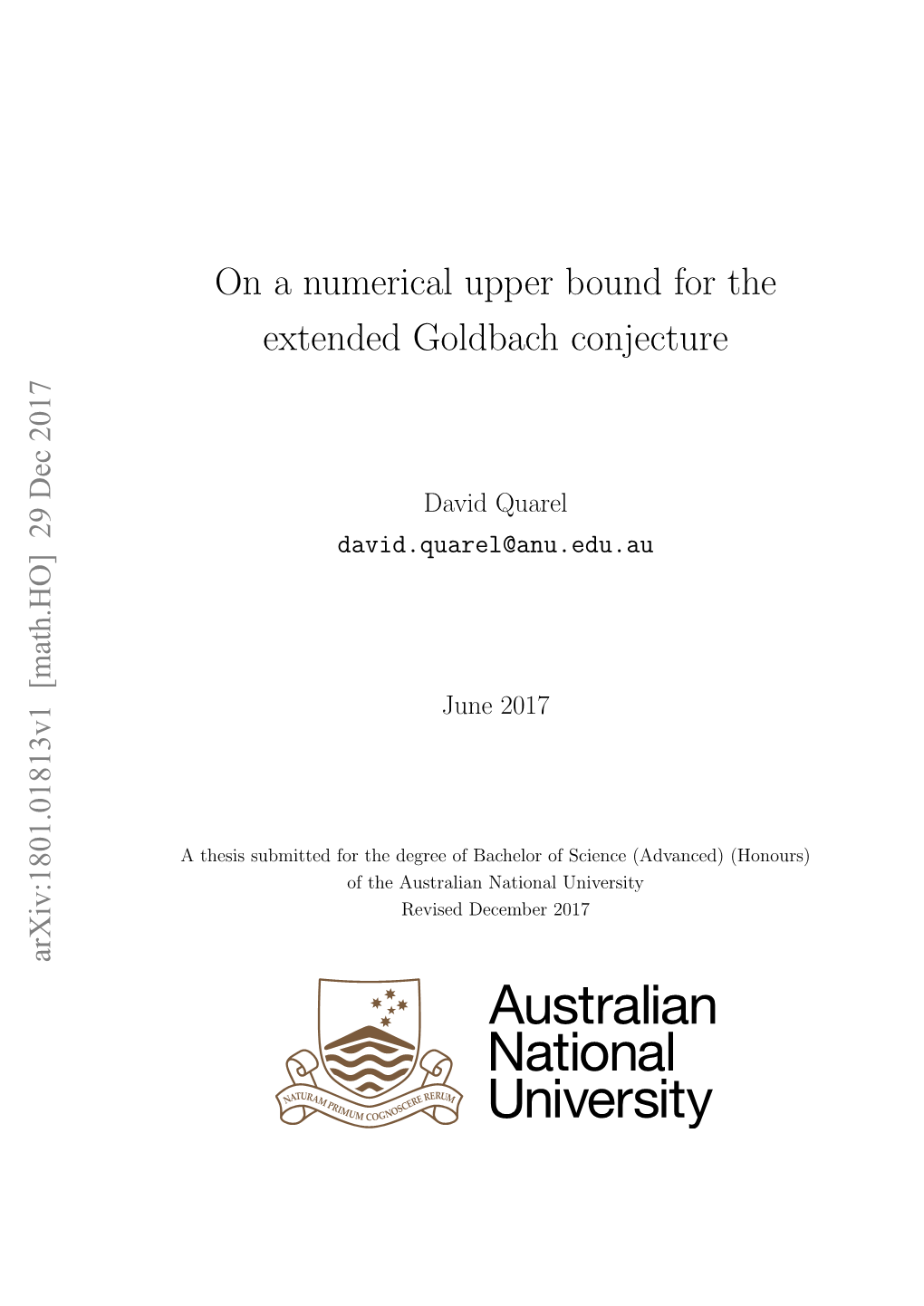 On a Numerical Upper Bound for the Extended Goldbach Conjecture