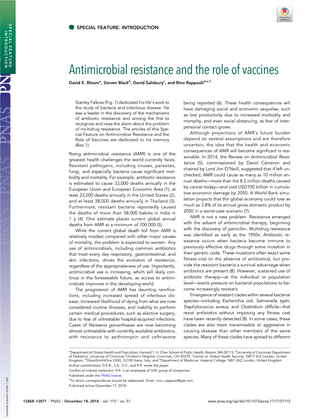 Antimicrobial Resistance and the Role of Vaccines