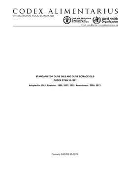 Standard for Olive Oils and Olive Pomace Oils Codex Stan 33-1981