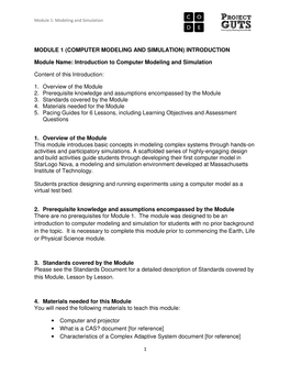 Module 1 (Computer Modeling and Simulation) Introduction