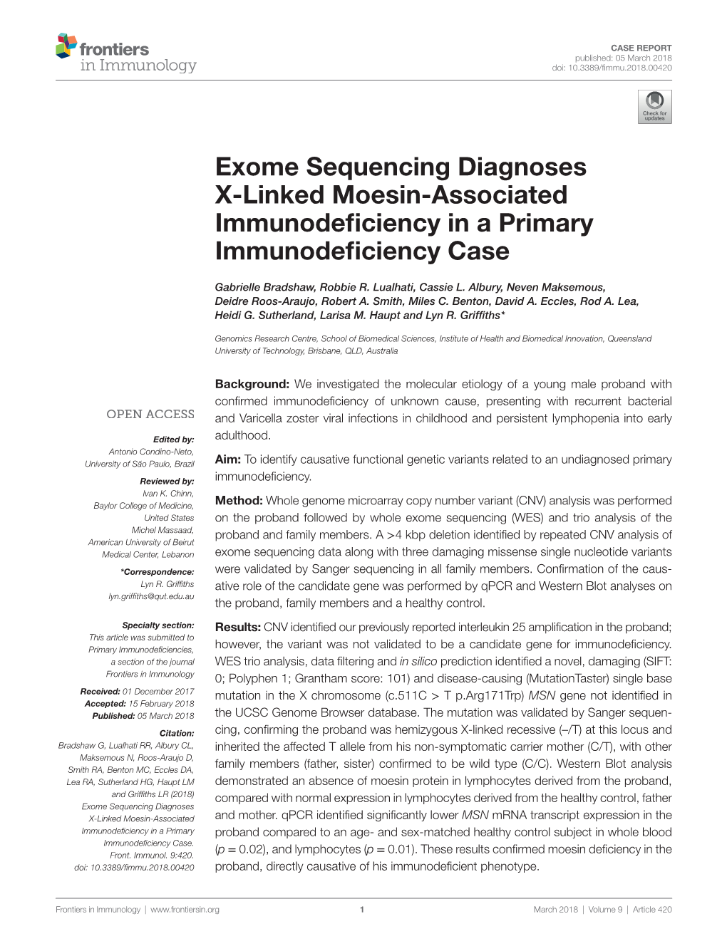 Exome Sequencing Diagnoses X-Linked Moesin-Associated Immunodeficiency in a Primary Immunodeficiency Case