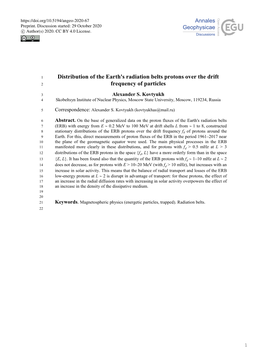 Distribution of the Earth's Radiation Belts Protons Over the Drift 2 Frequency of Particles