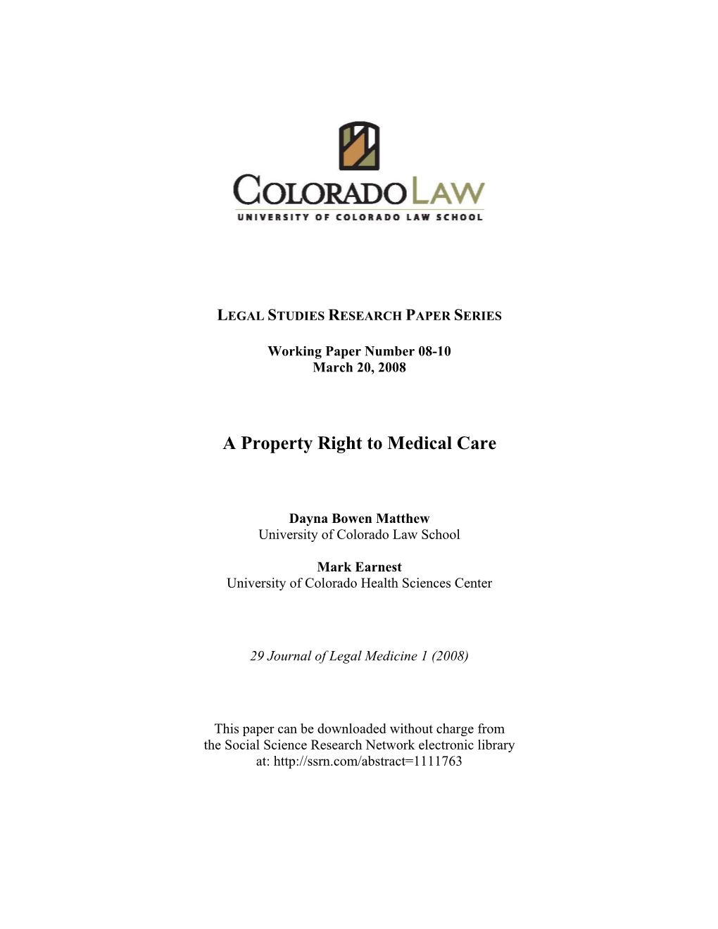 A Property Right to Medical Care